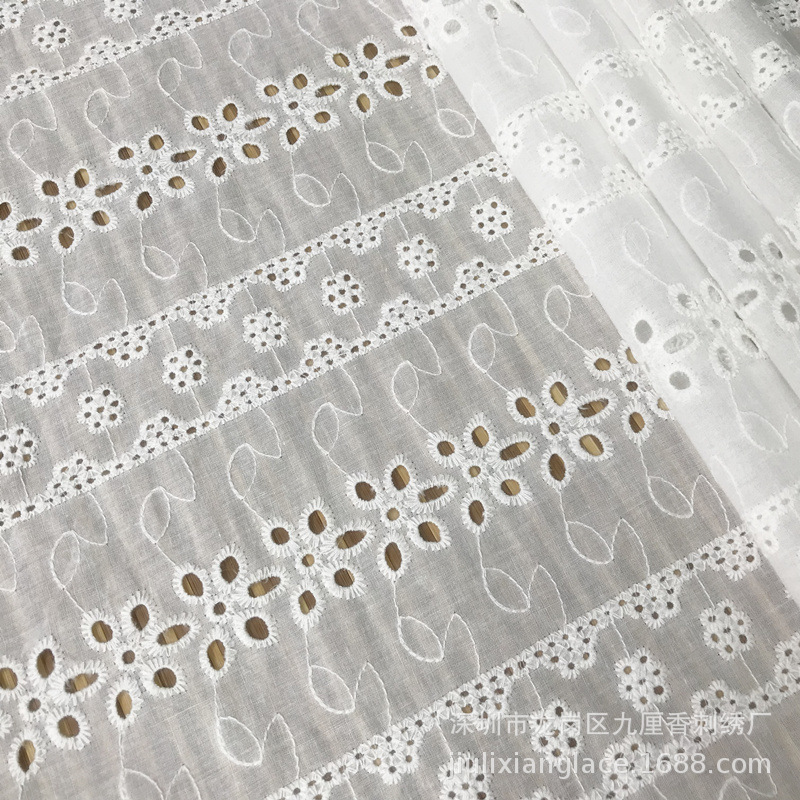 In stock factory direct hollow-out full-width computer horizontal embroidered cotton skirt clothes running flower spring, summer and autumn suitable