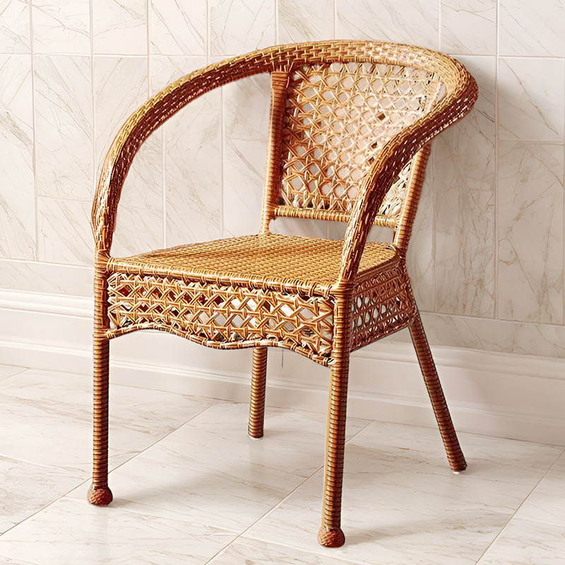 Rattan Chair Balcony Table and Chair Single Back Chair Home Living Room Dining Chair Outdoor Handmade Rattan Wrought Iron Courtyard Leisure Chair