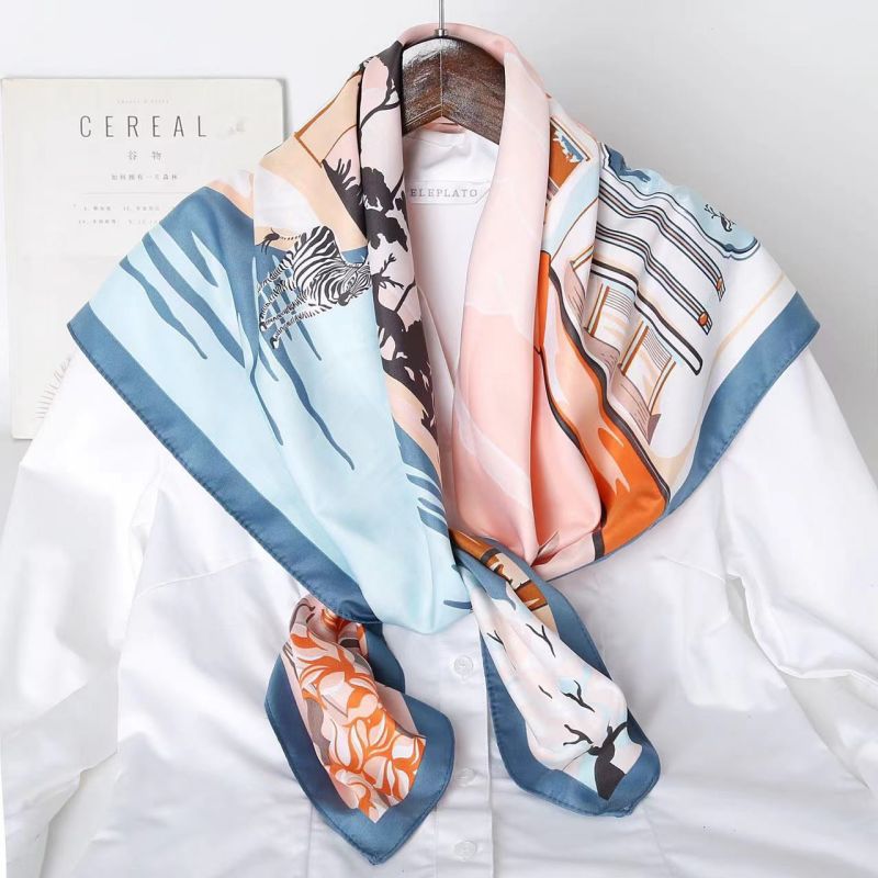 Picture of Autumn and winter all-match shawl animal printed black and white simple large square 90*90CM imitation silk twill silk scarf for women