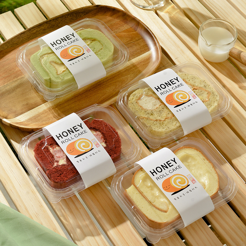 Rectangular Hani Roll Cake Packaging Box in stock Tiger Leather Roll Swiss Roll Transparent Disposable Dessert Packaging Box