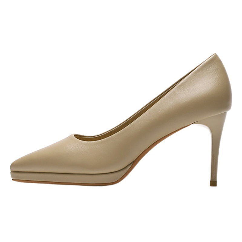 8088-2 Pointed High Heeled Banquet Shoes Women's Shoes Korean Style Temperament Fine Heeled Single Shoes Shallow Mouth Waterproof Platform Etiquette Shoes 8cm