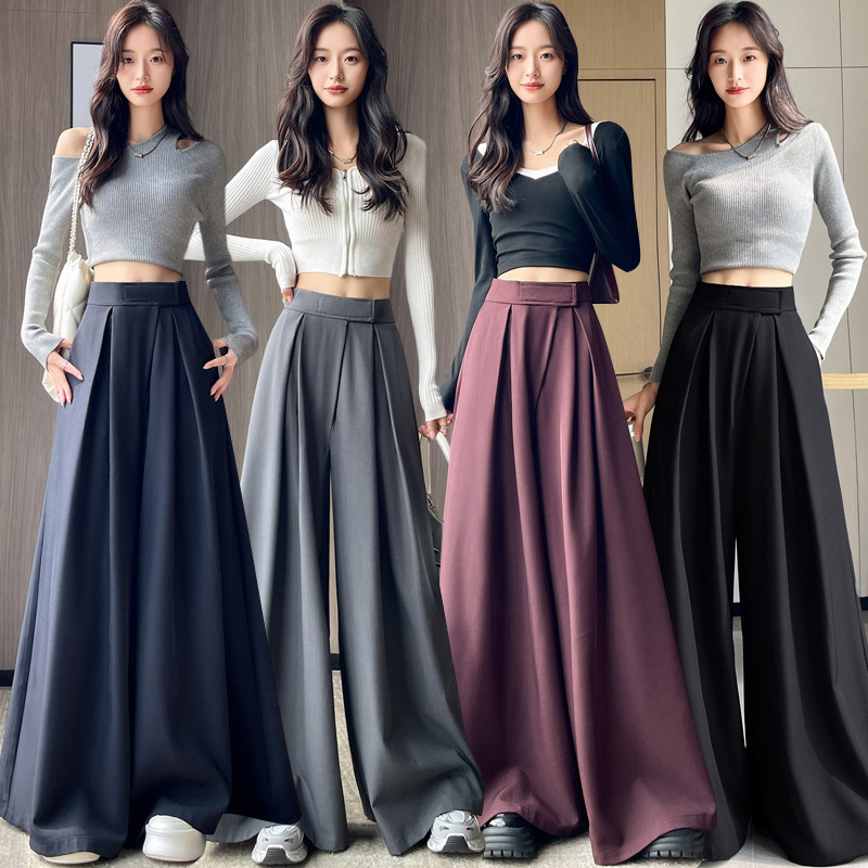 Real-life Ancora Red Velcro Suit Wide Leg Pants Women's Autumn High Waist Daggy Loose Big Leg Casual Pants