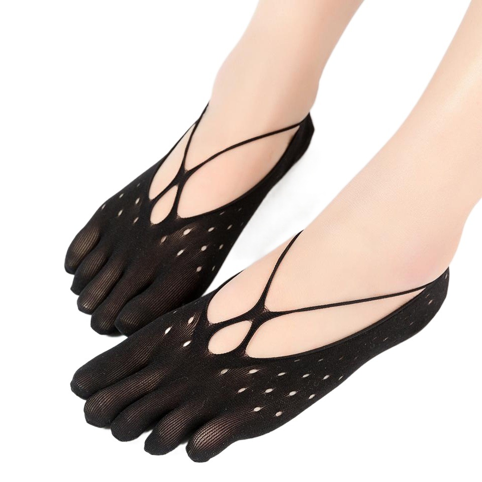 Spring and Summer Women's Five-Toe Mesh Invisible Socks, Strapless Shallow Thin Breathable Invisible Split-Toe Socks with Breathable Mesh