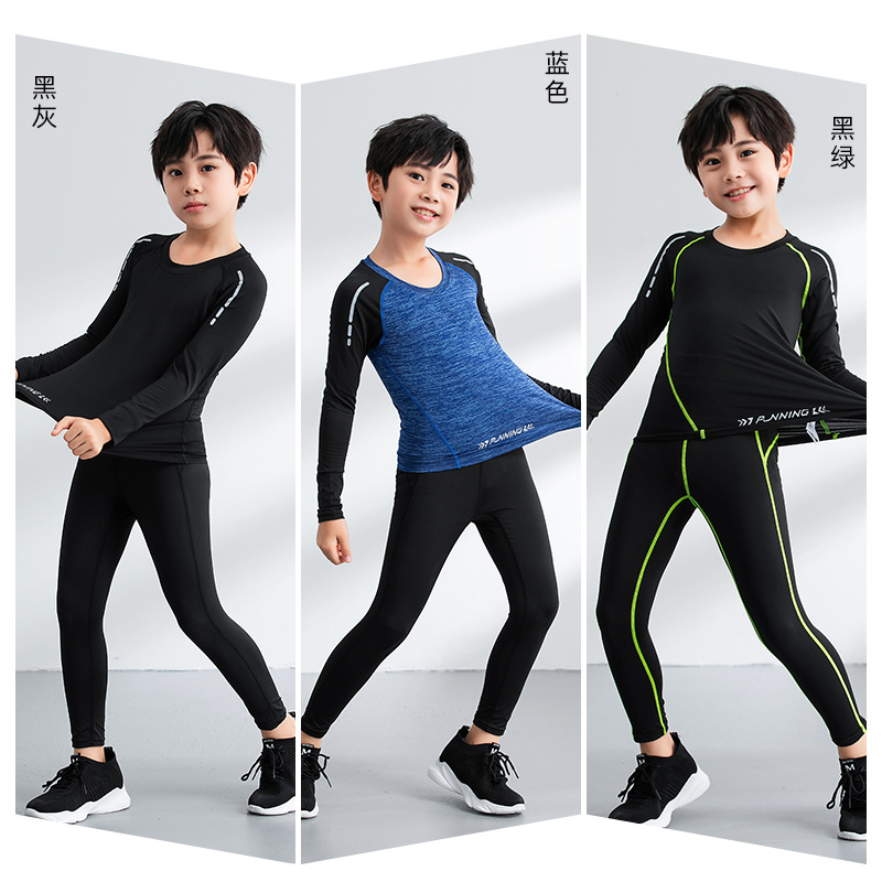 Picture of Children's Autumn and Winter Base Tight Suit Basketball Uniform Jersey Team Uniform Ball Suit Children's Autumn and Winter 2-Piece Tight Suit