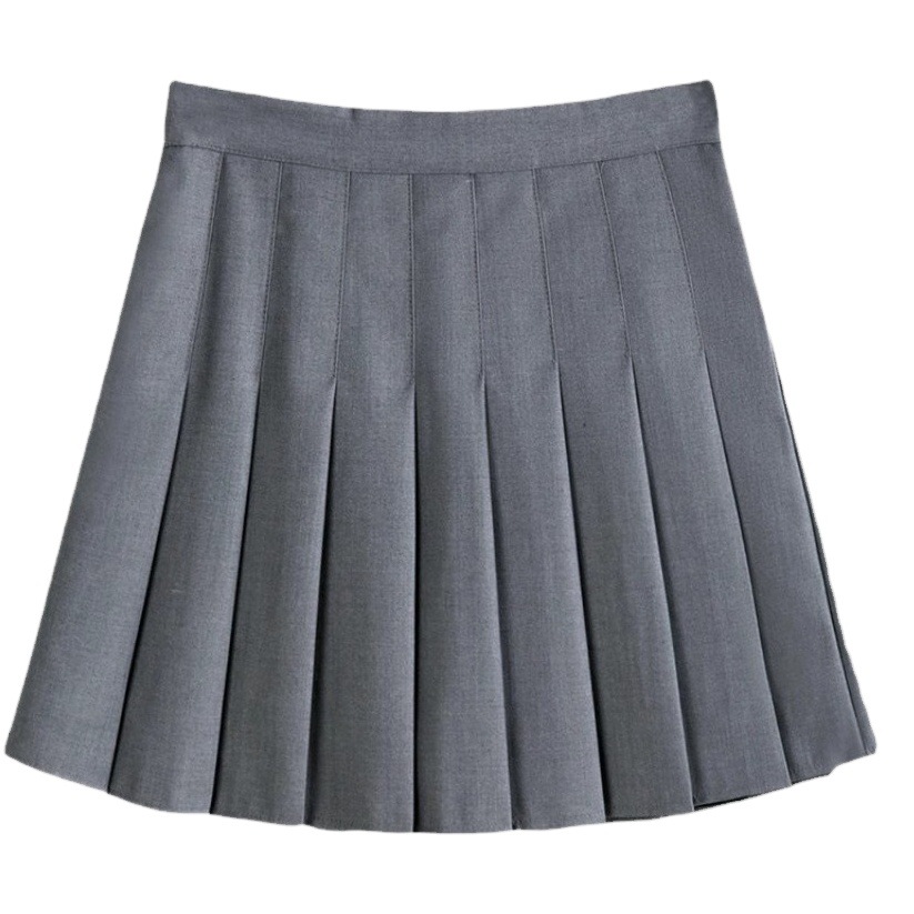 Grey pleated skirt skirt women's 2024 spring and autumn new high waist skirt black jk suit A- line skirt summer