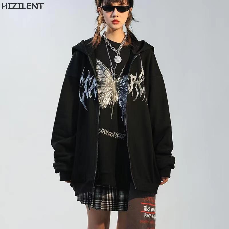 2024 Spring and Autumn National Tide Brand Dark Style Butterfly Cardigan Hooded Jacket for Men and Women Couple Sweatshirt National Tide Ins Loose