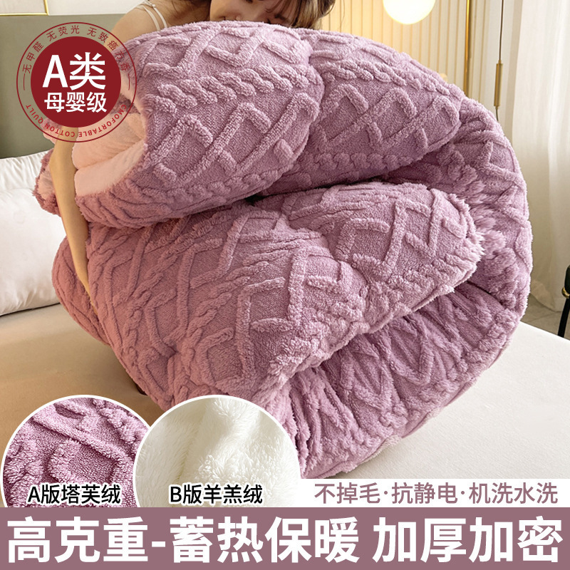 Picture of Winter Lamb Wool Quilt, Thickened Version, Warm Fleece Quilt, Autumn and Winter Milk Velvet Cotton Quilt, Student Dormitory Quilt Core