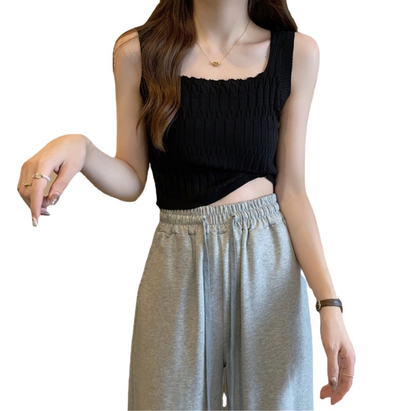 2025 New Summer Ins Style High-Waisted Short Vest for Women Sweet and Spicy Knitted Top Versatile Small Vest for Women