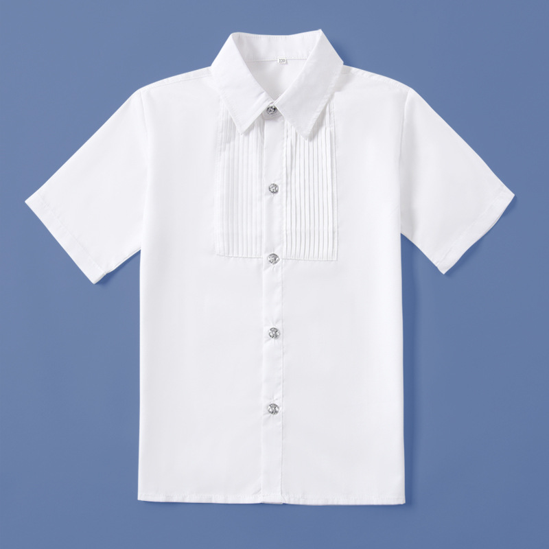 Picture of Children's Short-sleeved White Shirt Boy's Summer Thin Non-ironing British Dress Performance Coat School Uniform White Half-sleeved Shirt