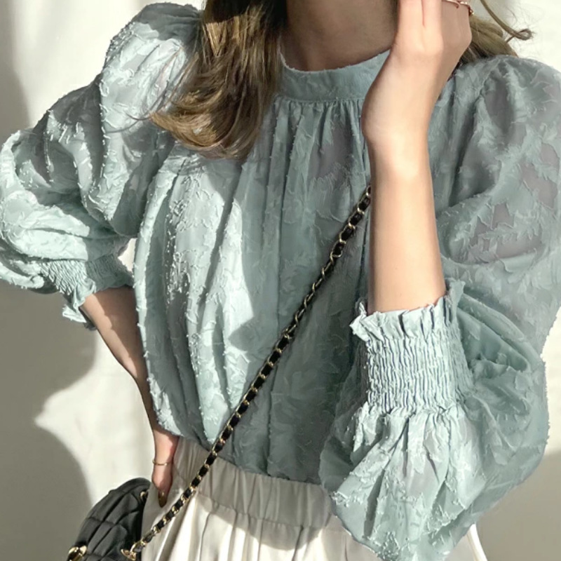 Picture of New Good Fabric 2024 Autumn Japanese Korean Beach Shirt Chiffon Shirt Lace Top Sun-protective Shirt Air-conditioning Shirt