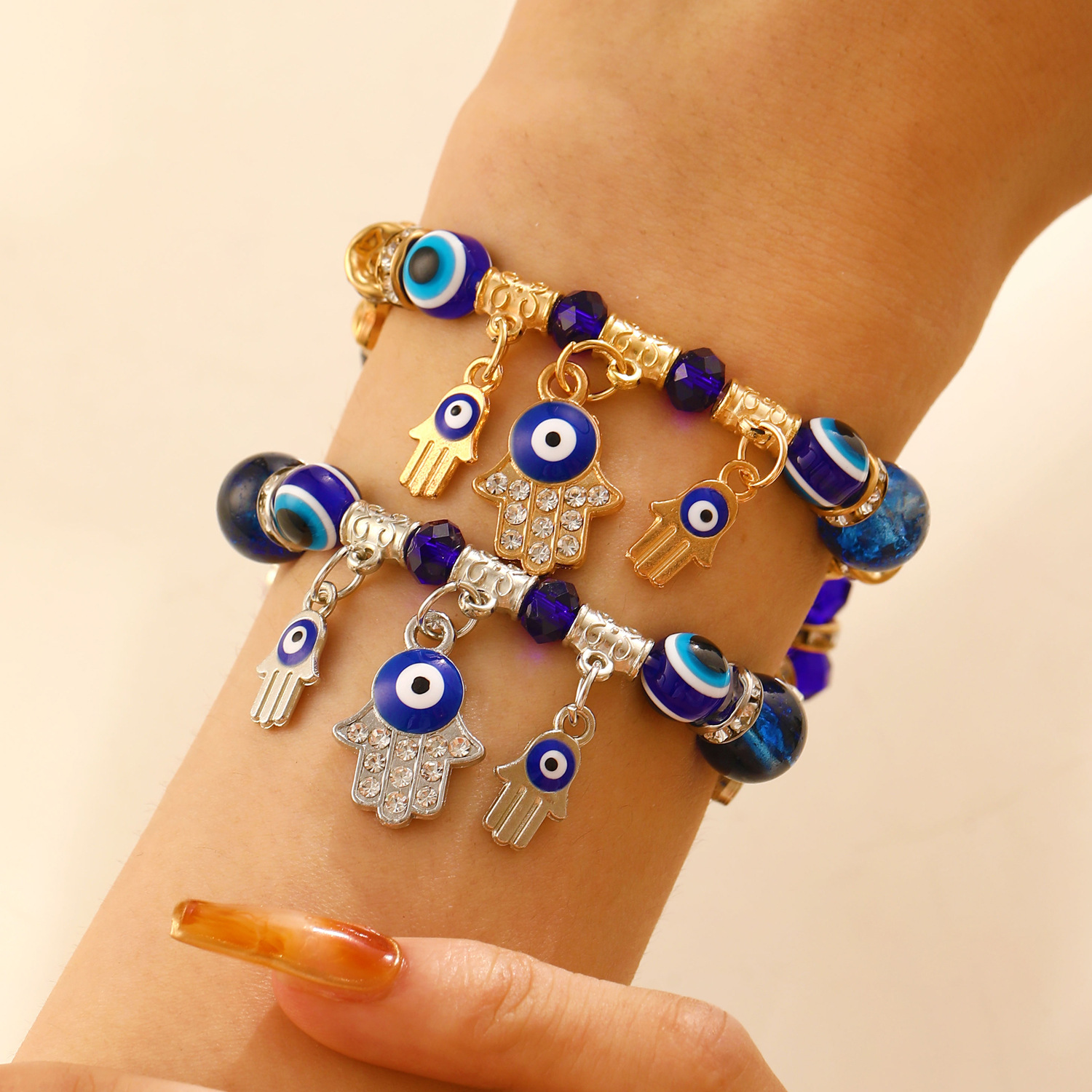 Cross-border New Devil's Eye Bracelet Blue Eye Bead Bracelet Ethnic Style Women's Devil Palm Bracelet