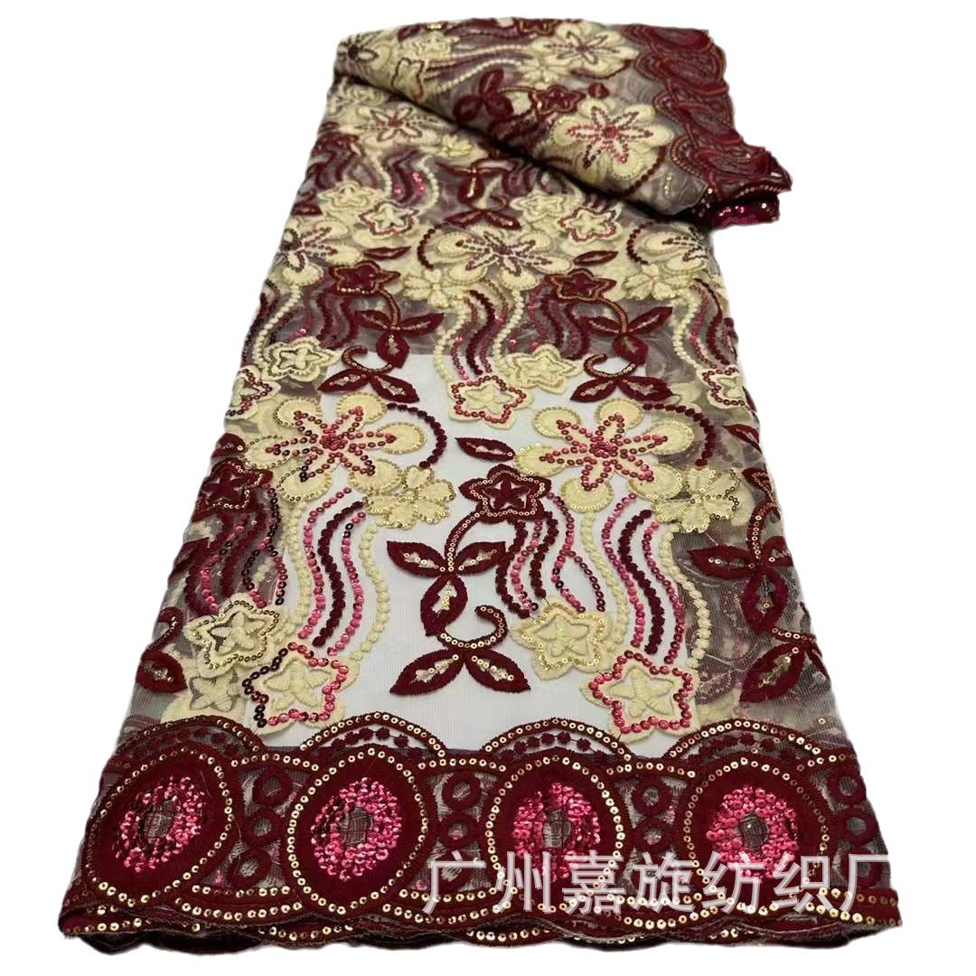 Picture of African Sequins Embroidered Lace Water Soluble Lace Dress Mesh Fabric Sequins Lace JX4245