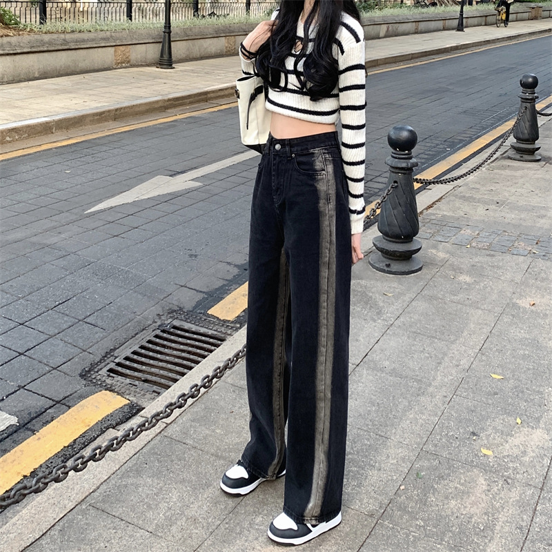 European Station Jeans Women's 2023 Spring New Korean Style High Waist Loose Straight Tube Slimming All-match Straight Pants ins