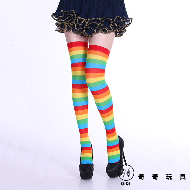 Picture of Halloween Christmas Striped Stockings Party Costume Accessories Over-the-Knee Stockings Striped Pantyhose