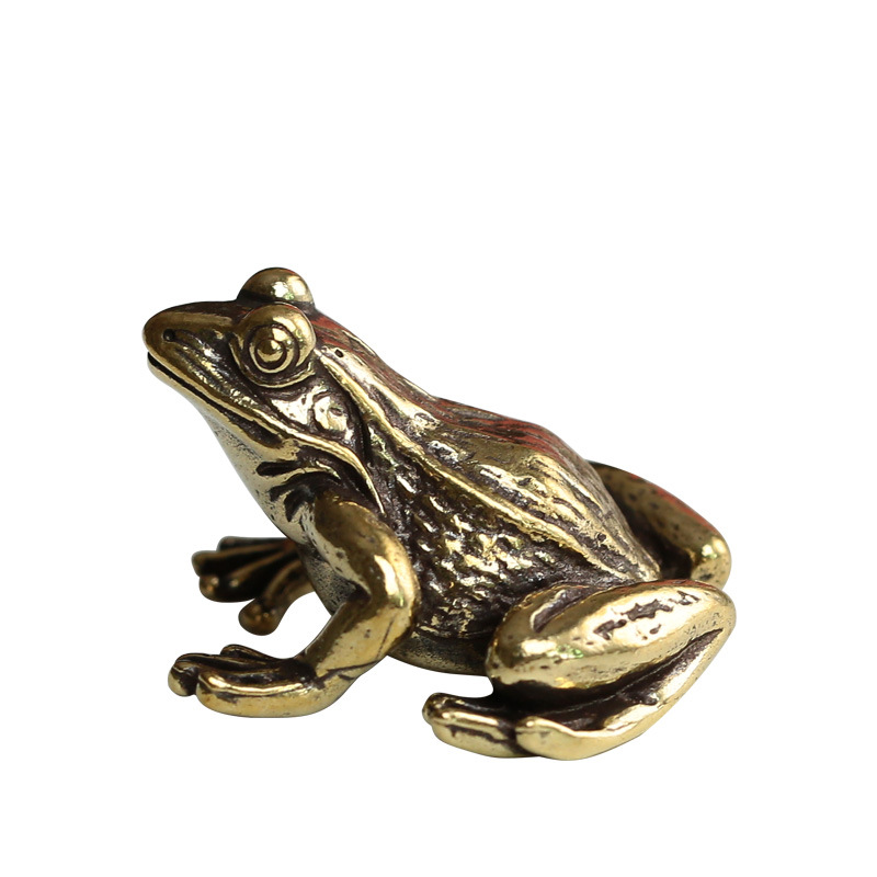 Picture of Pure Brass Refined Solid Retro Frog Prince Desktop Ornaments Pastoral Frog Shape Tea Pet Small Handle