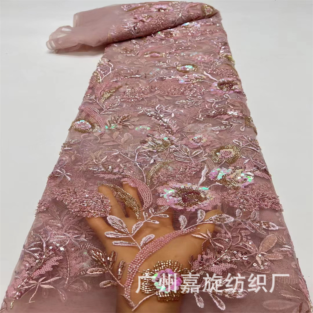Picture of Positioning embroidery plus flower cheongsam dress fabric Middle East sequins lace embroidered cloth embroidery JX4209