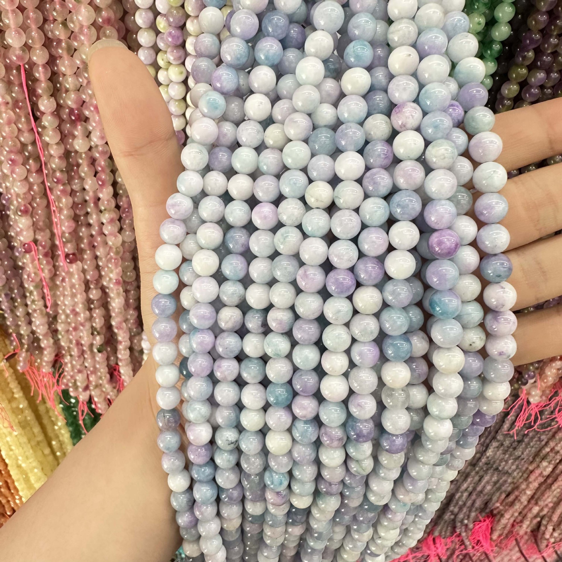 Picture of Live hot grade a chalcedony 8mm two-color round beads beads handmade diy Internet celebrity matching in stock jewelry