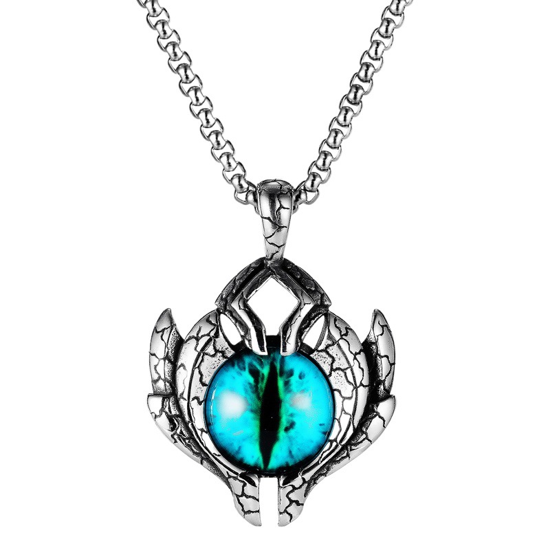 European and American Cross-border Retro Punk Style Turkey Devil's Eye Alloy Pendant Stainless Steel Chain Necklace