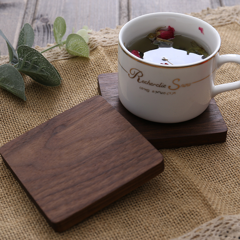Picture of Creative Wooden Coaster Logo Engraved Fixed Wooden Tea Tray Cup Holder Tea Mat Wooden Tea Holder Japanese Heat Insulation Mat