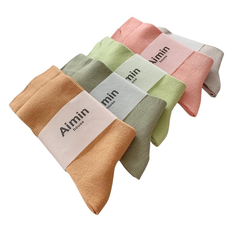 Yuezi Socks Women's Solid Color Mid-tube Socks Casual Morandi Color Simple Casual Thin Socks Women's Loose Cotton Socks