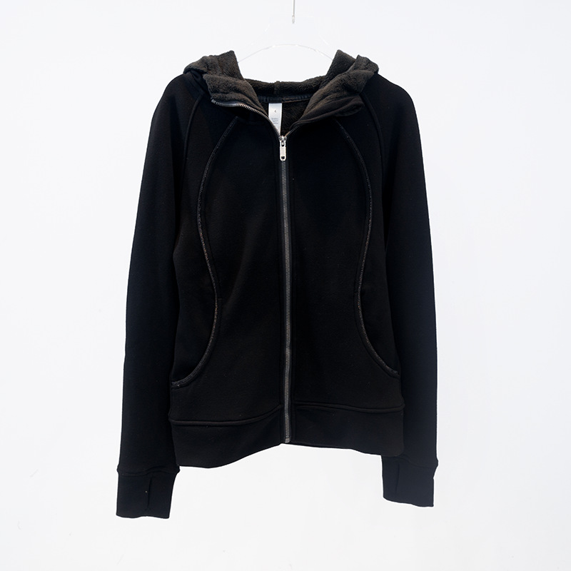 Picture of Autumn and winter fleece warm hooded women's yoga clothing zipper coat sports running fitness leisure long sleeve sweater