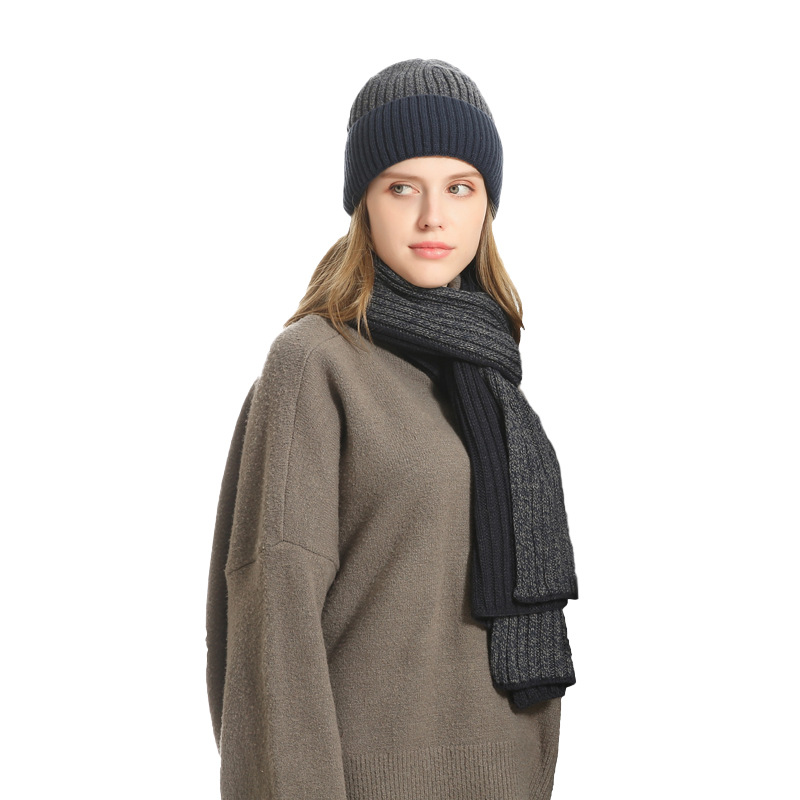 Picture of Amazon autumn and winter New European and American wool hat suit color matching knitted hat thickened scarf gloves three-piece set