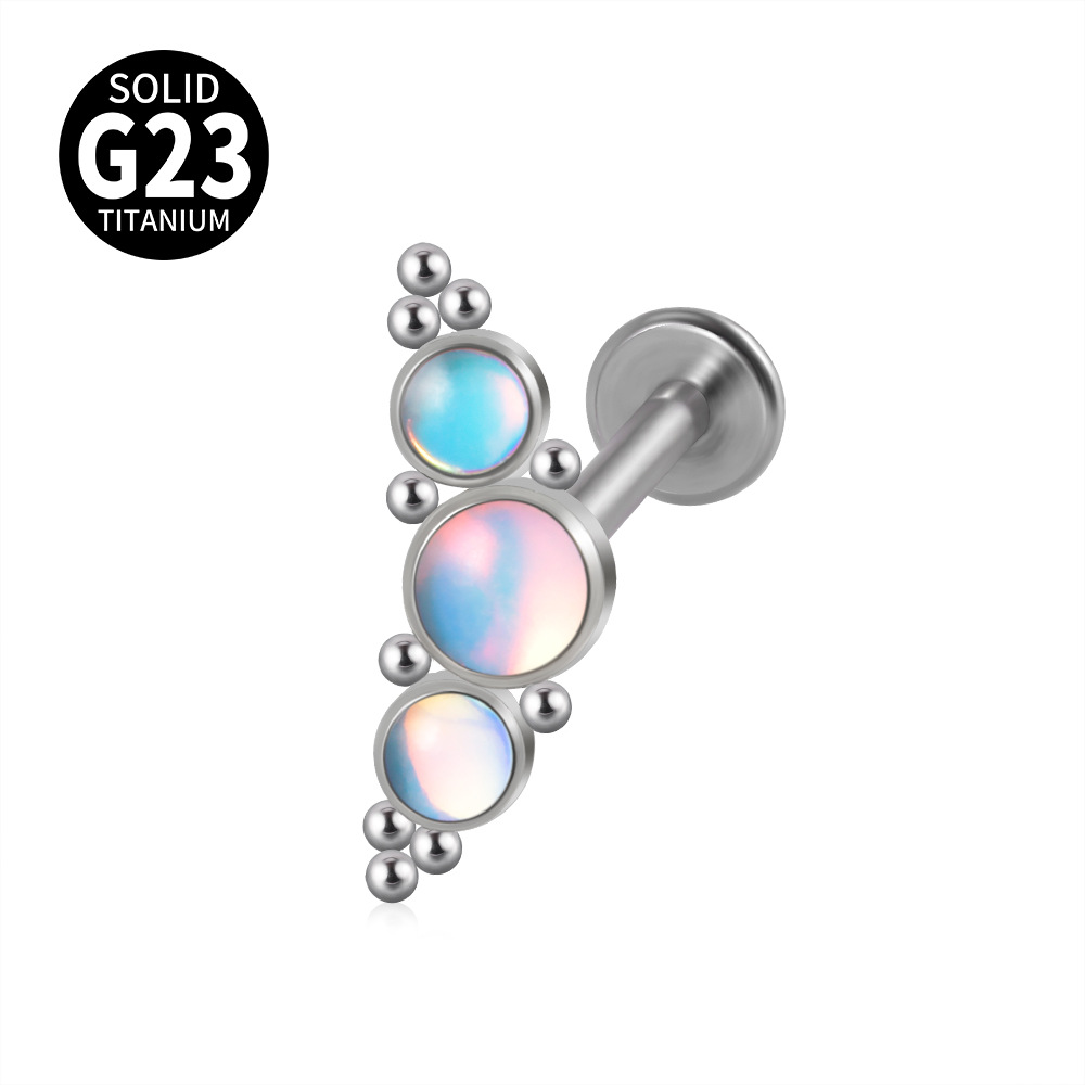 Picture of G23 Titanium Alloy Candy Color Opal Lip Nails Oil Drop Lip Nails Exploding Curved Ear Bone Nails Body Piercing Spot