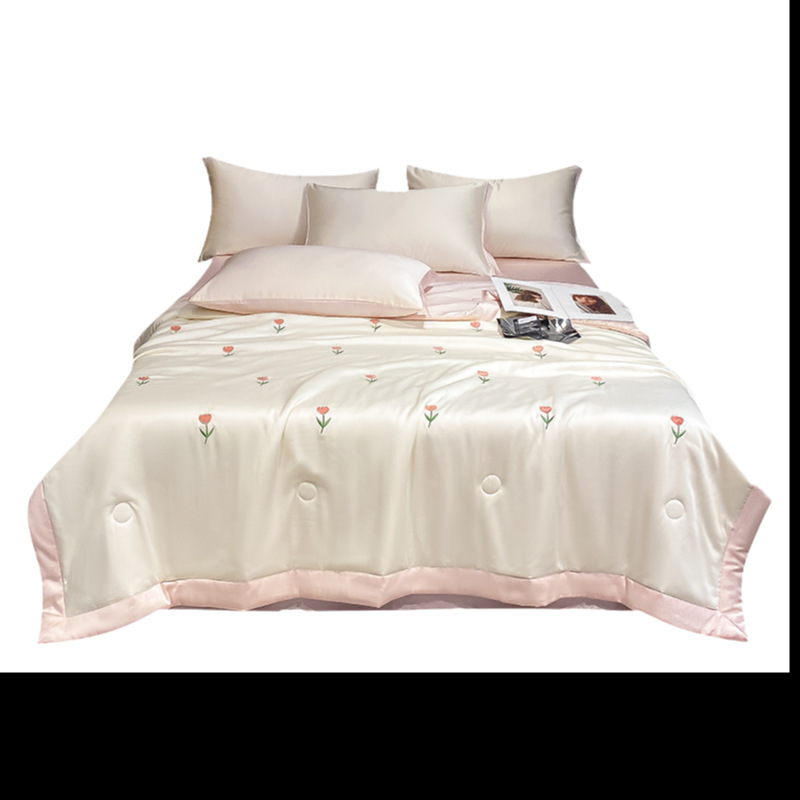 Picture of Cool Silk Summer Cool Quilt Four-Piece Set Non-Silk Tencel Gift Summer Quilt Three-Piece Dormitory Thin Summer Air-Conditioned Quilt