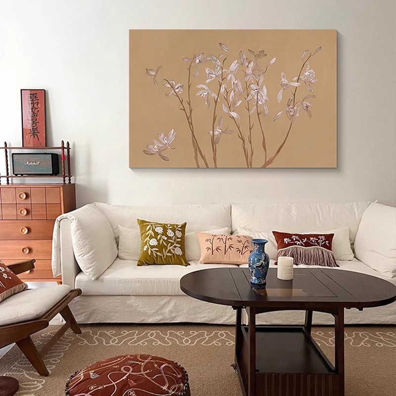 Jiulantu French Mid-Century Style Living Room Decoration Painting Song Dynasty Aesthetics Chinese Style Bedroom Bedside Hanging Painting Horizontal Version Chinese Painting