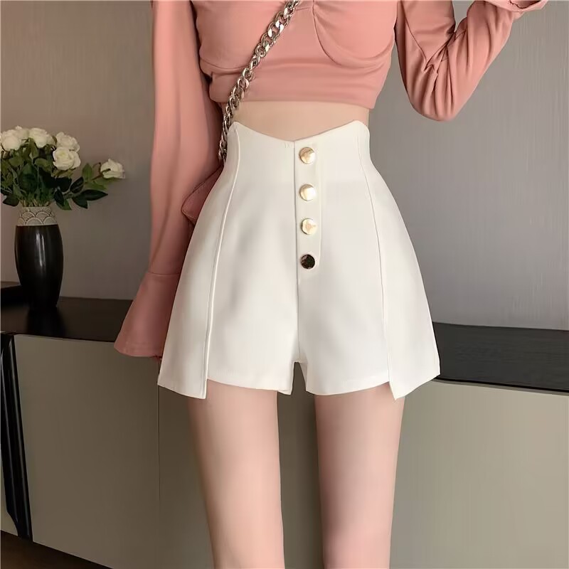 Design Sense High Waist Slimming Casual Wide-leg Pants Women's Summer Irregular Suit Material A- shaped Short Pants Ins Hot Pants