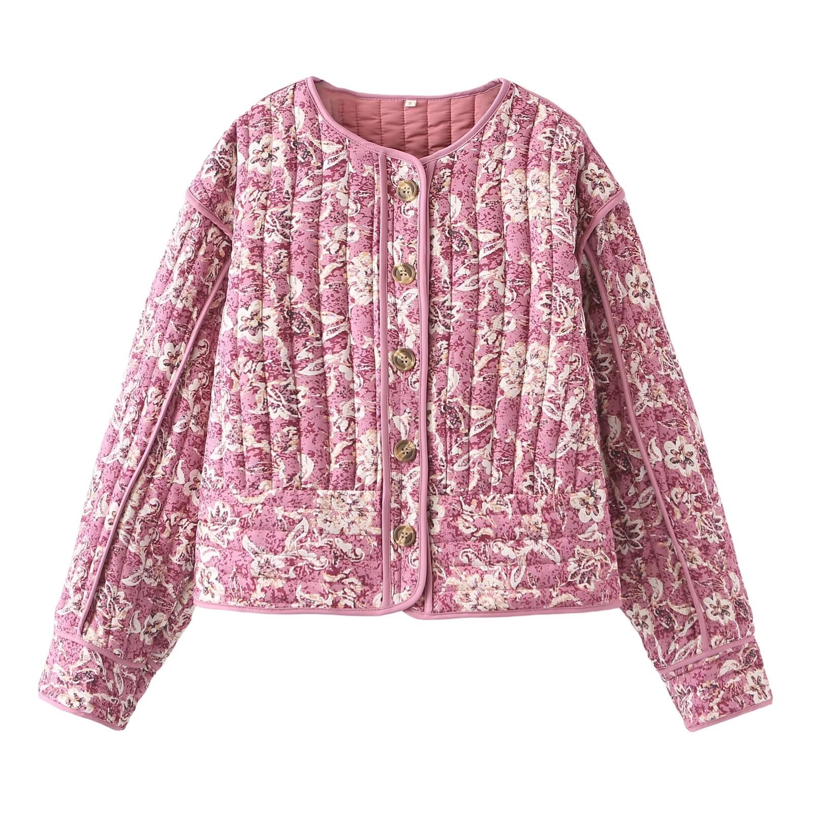 Picture of Cross-Border Wholesale 2024 Spring New European and American Clothing Fashion Printed Round Neck Cotton Outwear Loose Buttoned Cotton Outwear