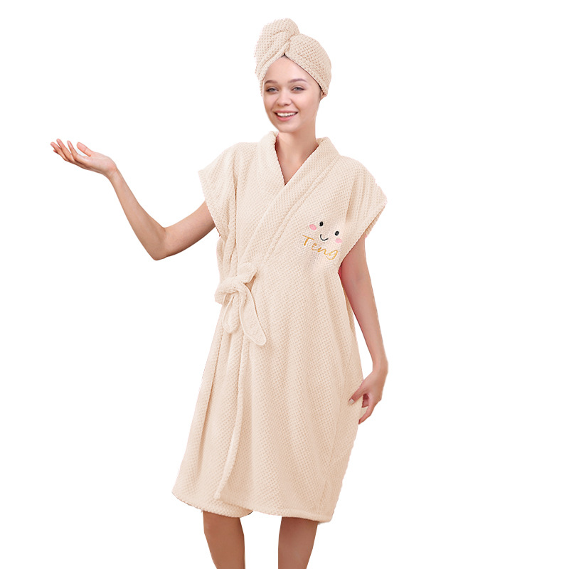 Picture of Bainard Pineapple Dress Dry Hair Hat suit Strap Couples Wearing Bath Towel Embroidered Thickened Absorbent Bathrobe