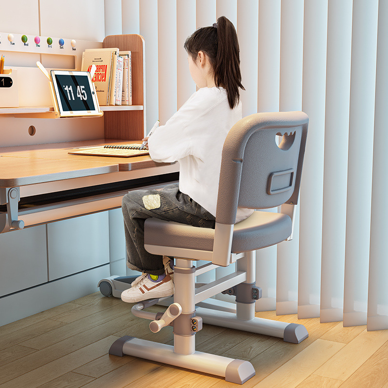 Picture of Children's study chair can be lifted and adjusted, and the writing backrest stool for primary school students is a home work desk seat