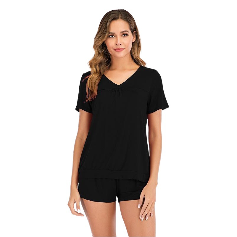 Amazon 2024 Spring and Summer Shorts Short Sleeve Set Casual Home Wear V-Neck Women's Pajamas Set Wholesale