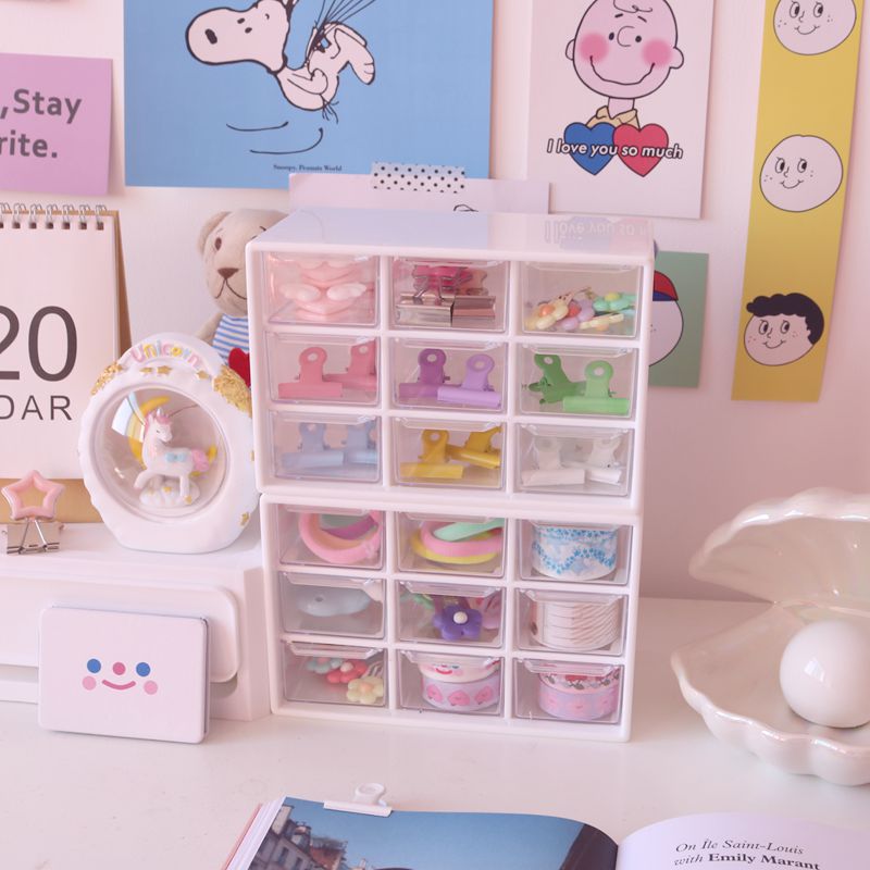 Picture of ins Han Feng Jiugongge Storage Student Hand Account Transparent Drawer Desktop Storage Organizer Dormitory Storage Box