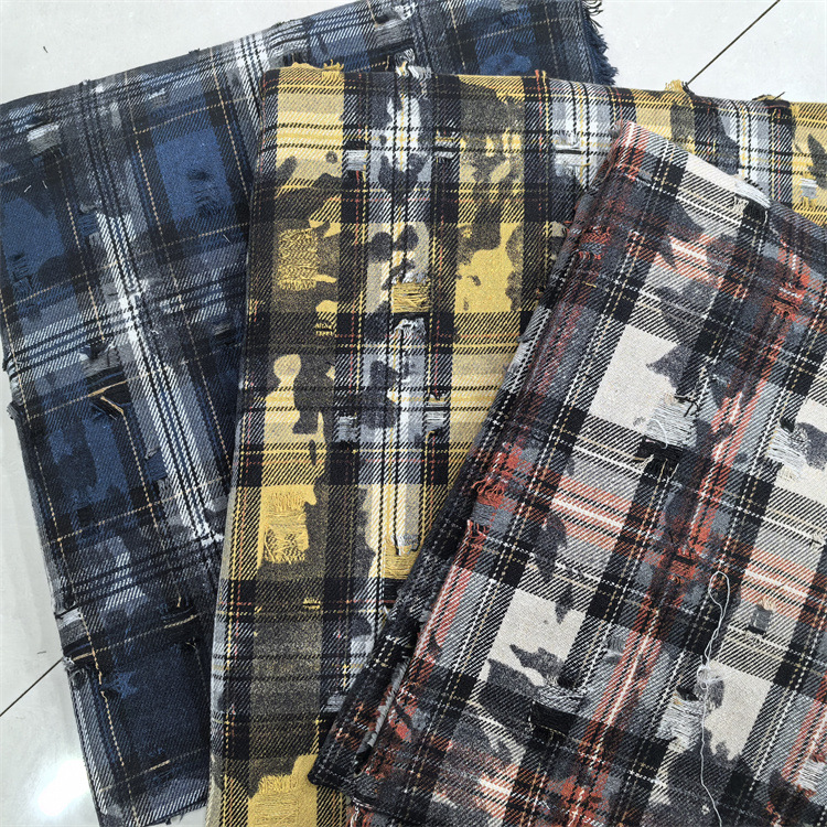 Fashion New Thick Cotton Plaid Fabric Trendy Ripped Print Vintage Shirt Fabric Spring Summer Fabric in Stock