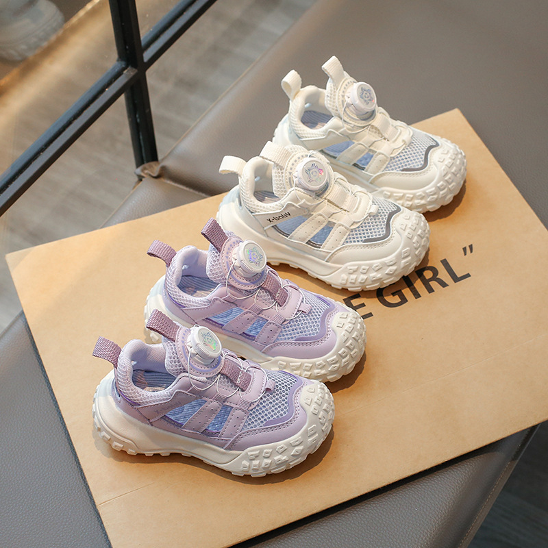 Children's Shoes Swivel Button sneaker Spring and Summer 2025 New Women's Shoes Korean Boy's Light Soft Sole Running Shoes