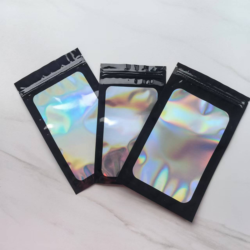 Black Laser Window Bone Bag Jewelry Gift Laser Yin and Yang Ziplock Bag Beauty Clothing Decoration Digital Product Packaging