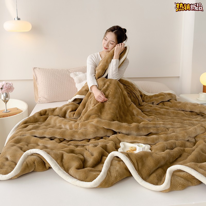 Picture of Light luxury high-grade rabbit velvet blanket double-sided velvet thickened multifunctional air conditioning blanket lunch break blanket gift blanket wholesale
