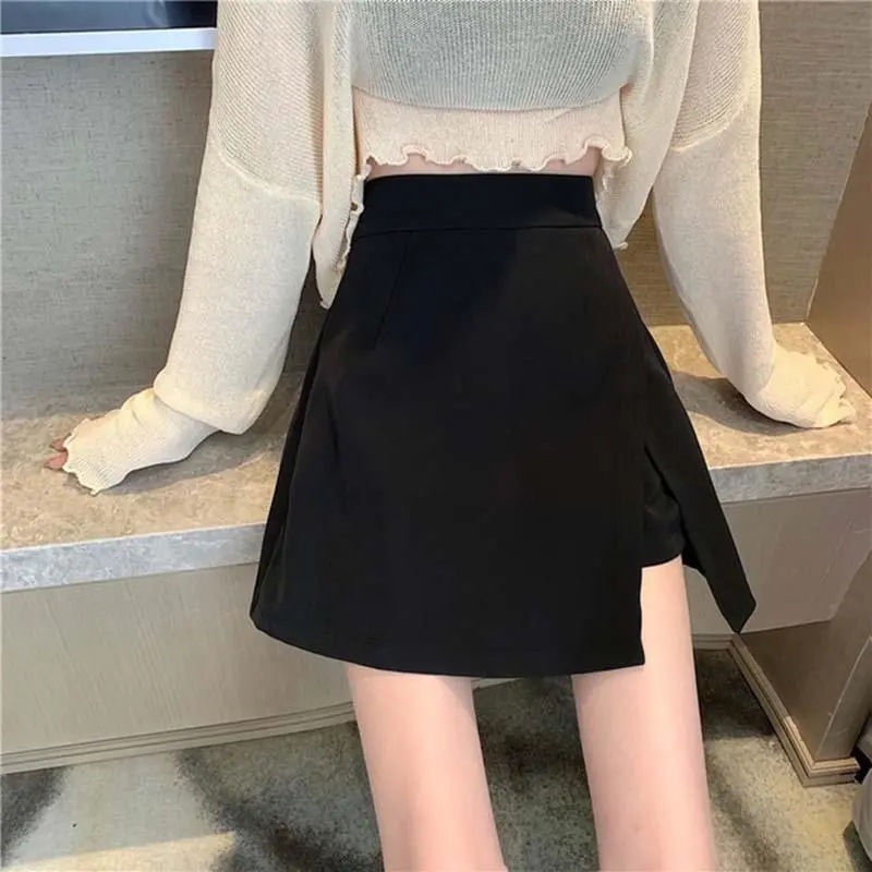 chubby girl Irregular Skirt Pants Women's Summer High Waist All-match A- line Casual Pants plus size Slim-fit Suit Short Pants Skirt