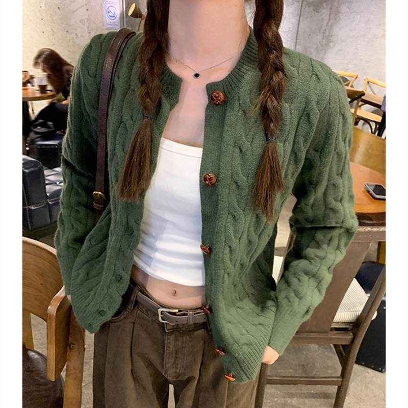 [Check-Breasted] 24 Winter Academy Hong Kong Style Lazy Style Single-Breasted Sweater Jacket Women's Autumn and Winter Soft and Waxy College