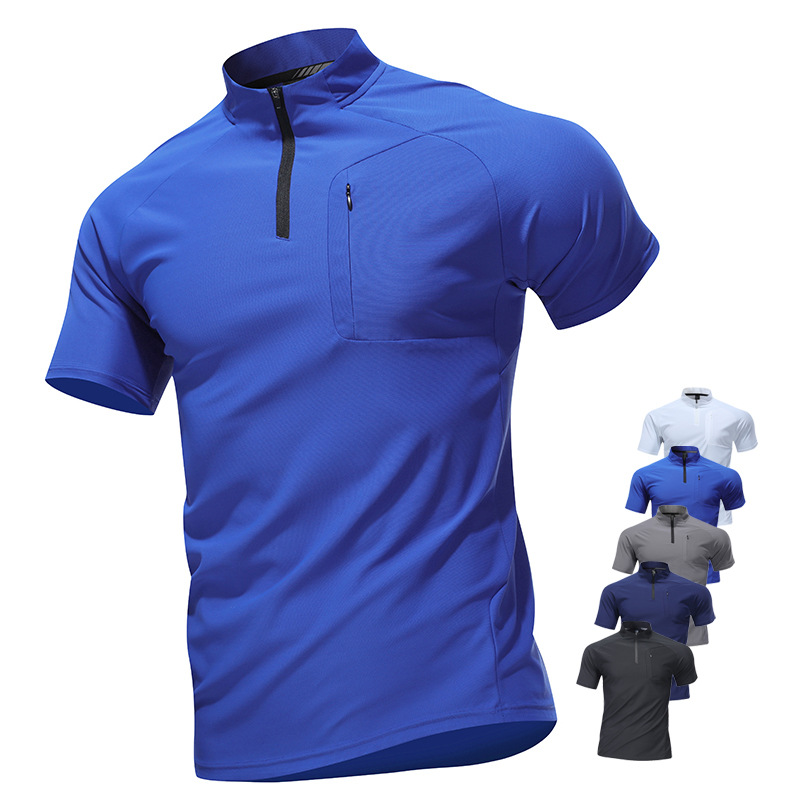 Cross-border New Products Amazon Men's Half Zipper Short-sleeved Sports T-shirt Ice-feeling standing collar polo shirt Quick-drying Fitness Clothes