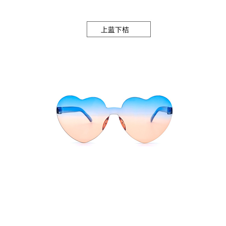 Picture of New love sunglasses jelly color frameless heart-shaped conjoined glasses dazzling color heart sunglasses