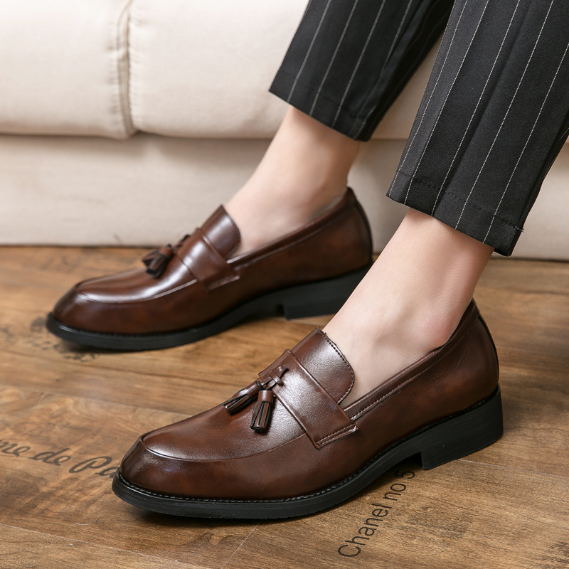 Spring and Autumn New Tassel Pointed Leather Shoes Personalized Color-polished Casual Low-top Shoes Slip-on Fashionable Lazy Loafers