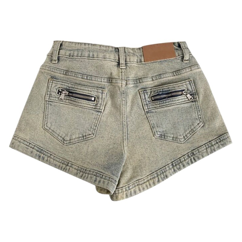 Zipper pocket design stretch Denim shorts women ins hot girl straight slim sheath high waist A- line hot pants summer