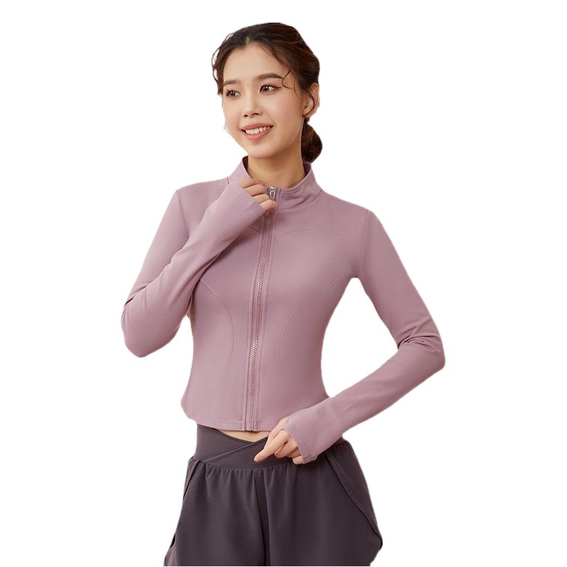 Autumn and Winter New Sports Jacket Women's Stand-Up Collar Zipper Yoga Top Slim Fit Elastic Running Fitness Jacket