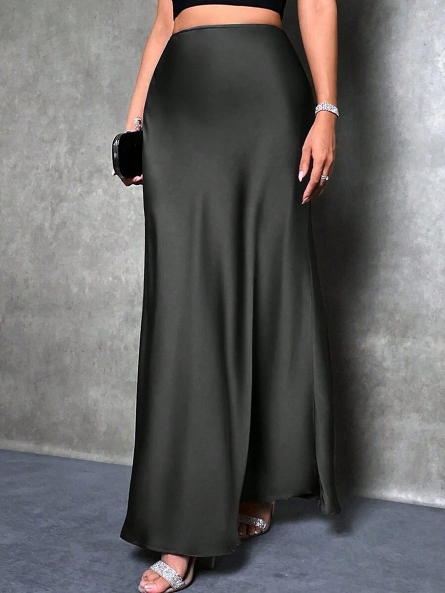 Picture of Foreign Trade Cross-Border Satin Skirt Spring and Summer New European and American Amazon Simple Imitation Silk Long Skirt Women's Clothing