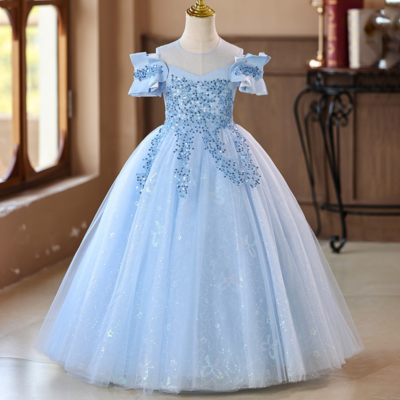 Cross-border Girls' Dress dress Tutu Vessel Skirt New Style Stylike Blue Princess Skirt for Middle and Large Children