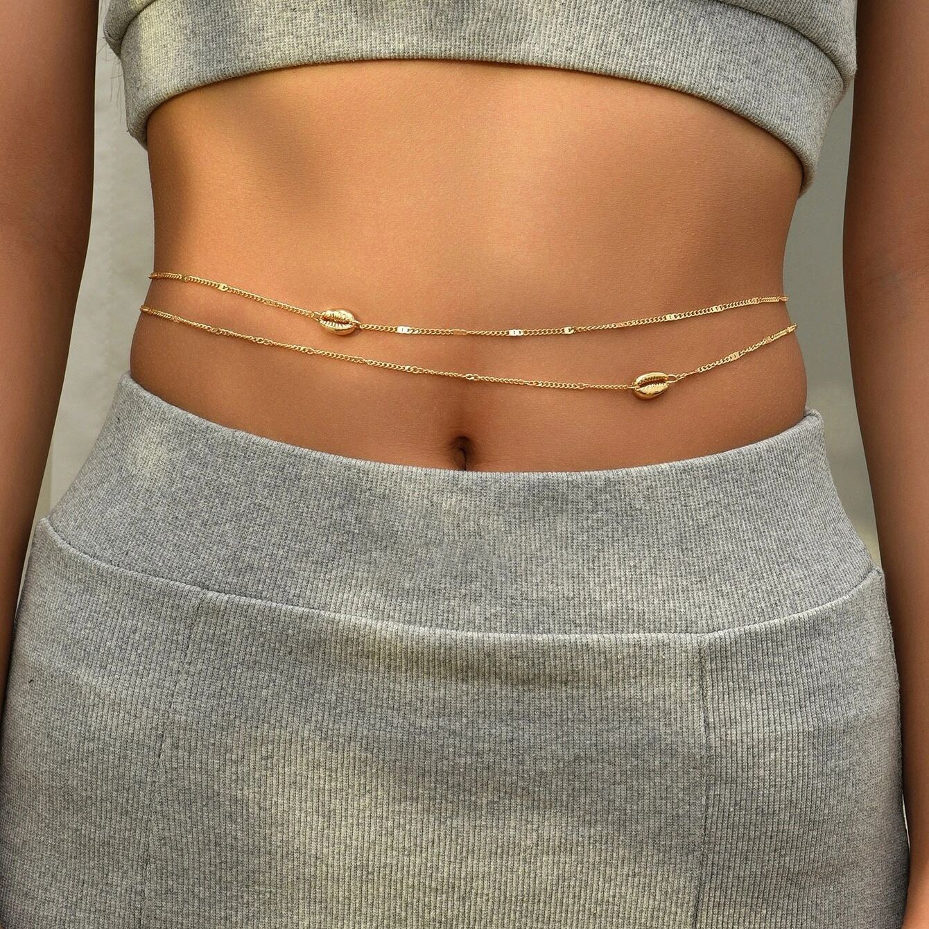 Europe and the United States cross-border jewelry supply sweet small cute heart sequins bright double waist chain beach shell pearl