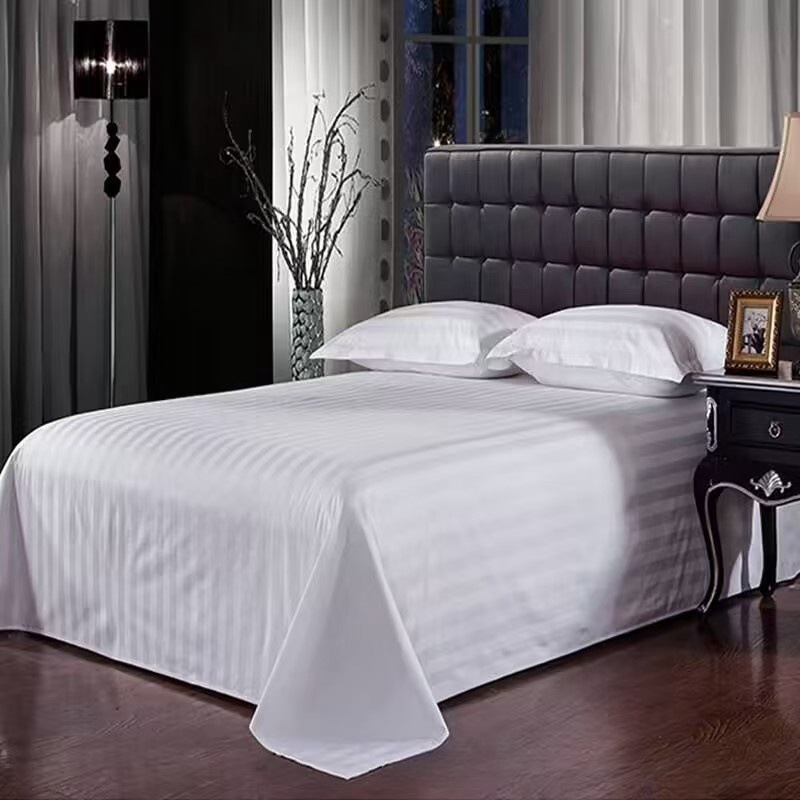 Factory wholesale satin bed sheets hotel bed sheets bedding pure white striped bed sheets quilt cover homestay